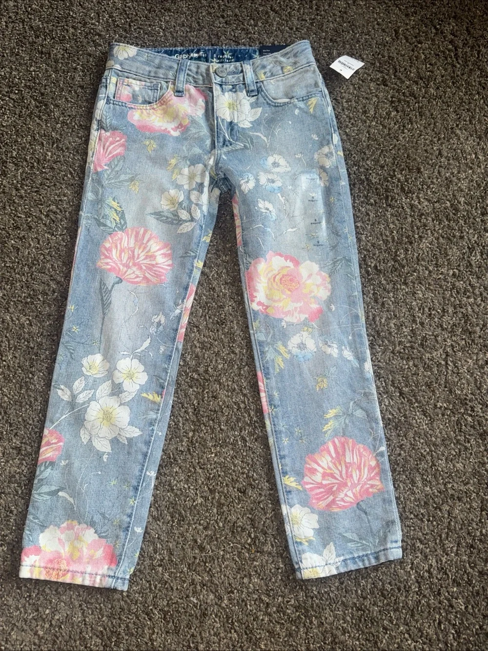 GAP Pink Floral Print Light Blue Skinny Jeans